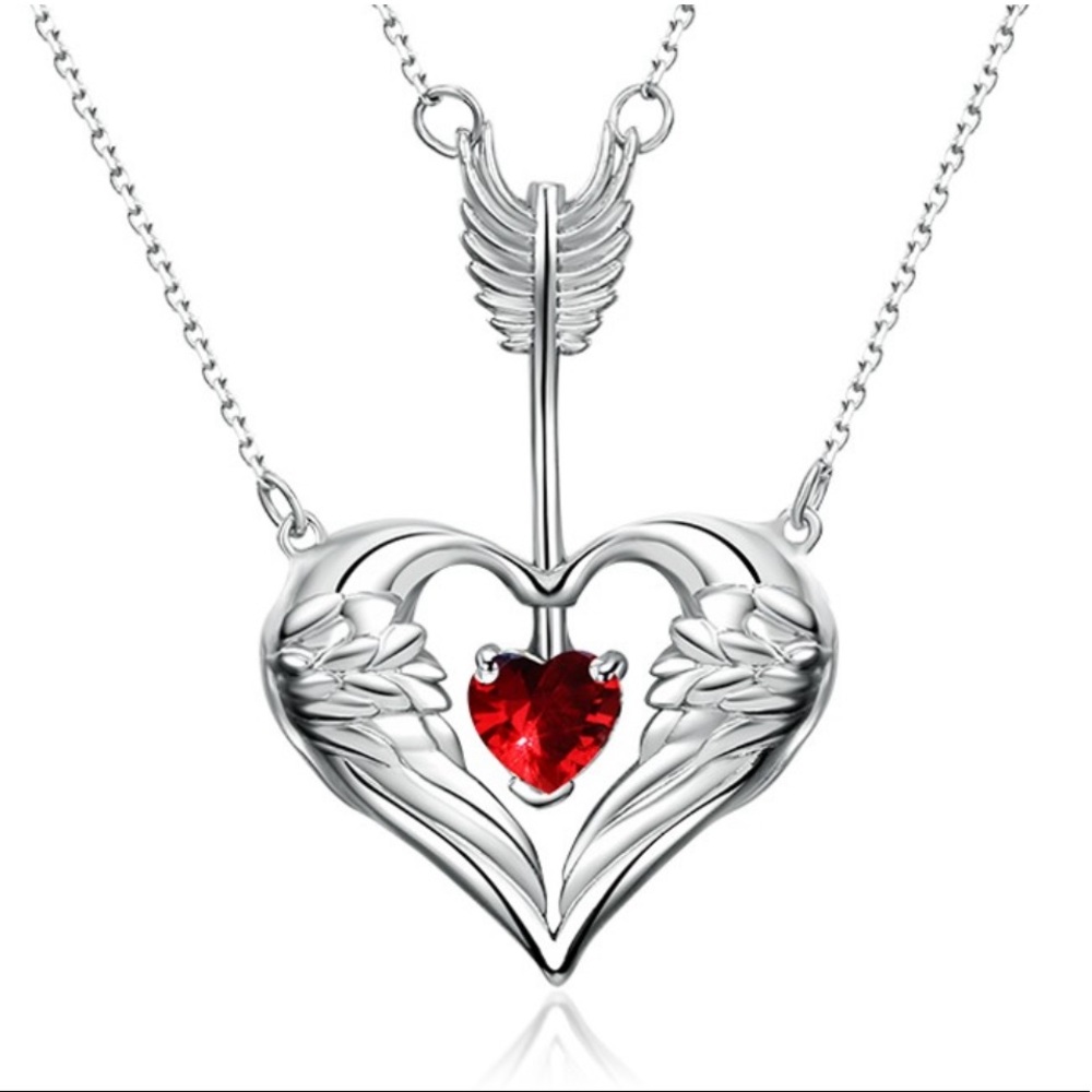 NEW Vancaro angel wing necklace layered chain garnet heart gemstone